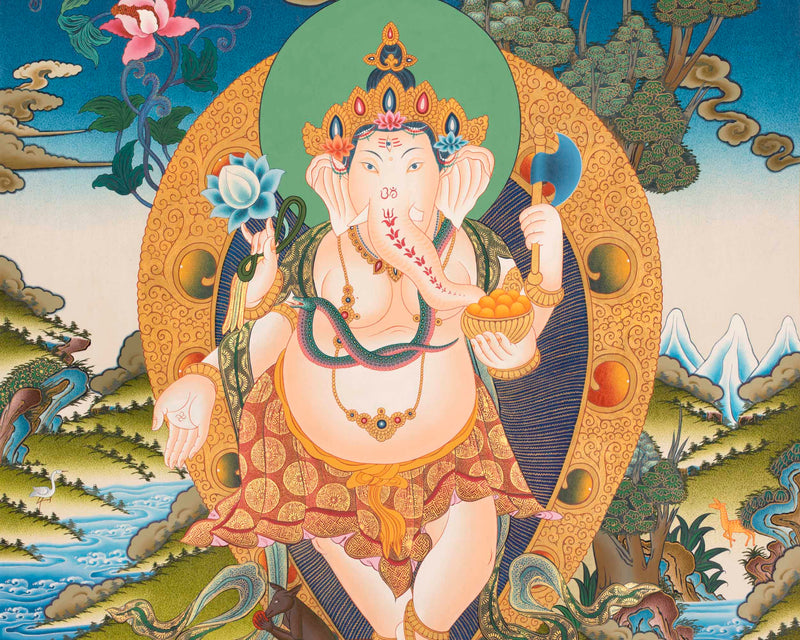 Ganesh Thangka Painting |  Hand Painted Buddhist Artwork