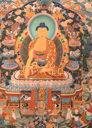 Shakyamuni Buddha Life Story | Vintage Original Hand-Painted Thangka