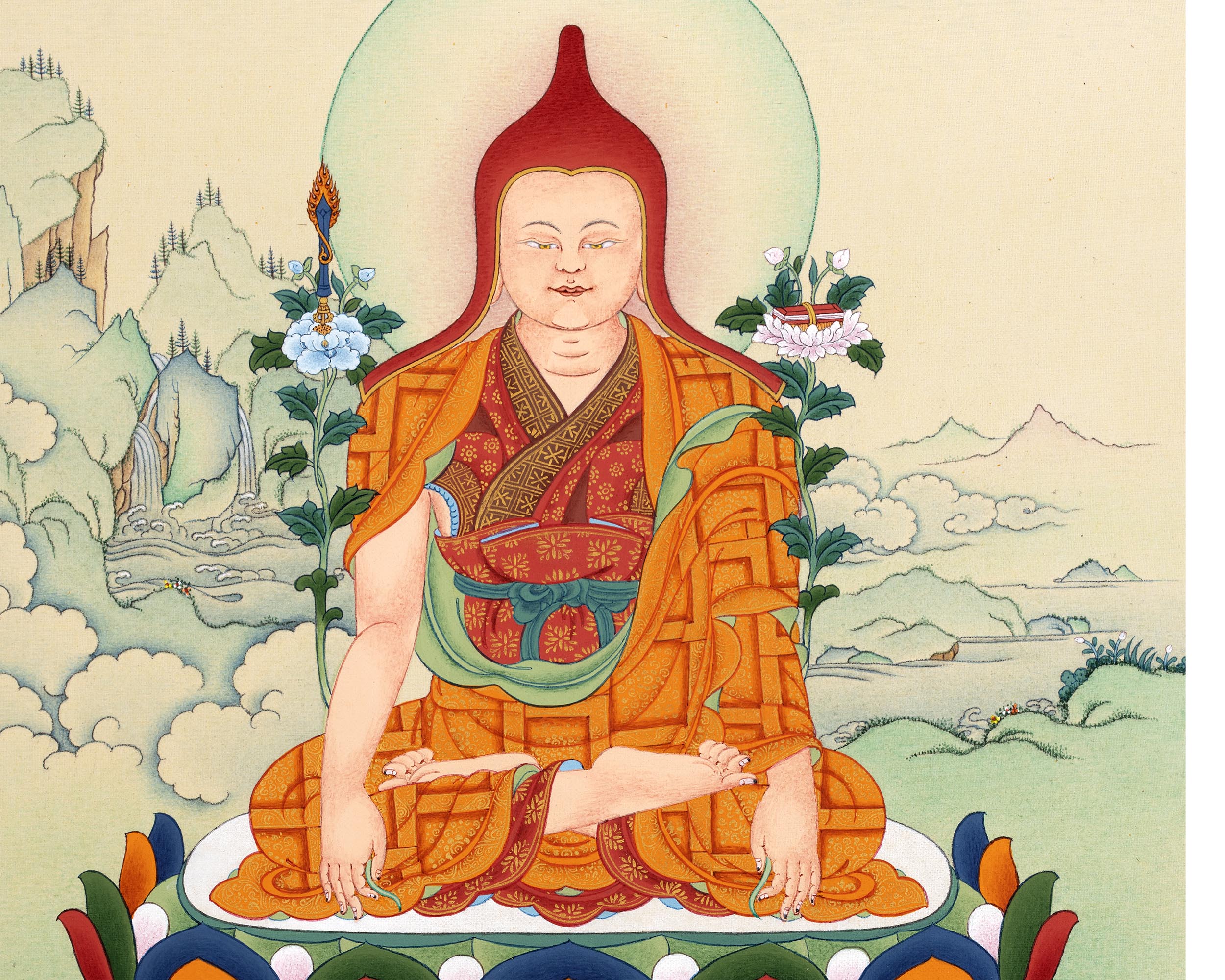 Longchenpa Thangka | Traditional Tibetan Thangka | includes brocade