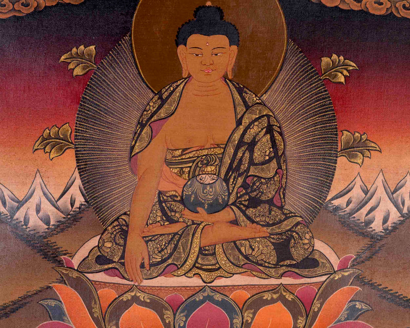 Shakyamuni Buddha Tibetan Thangka | Religious Buddhist Art | Wall Decors