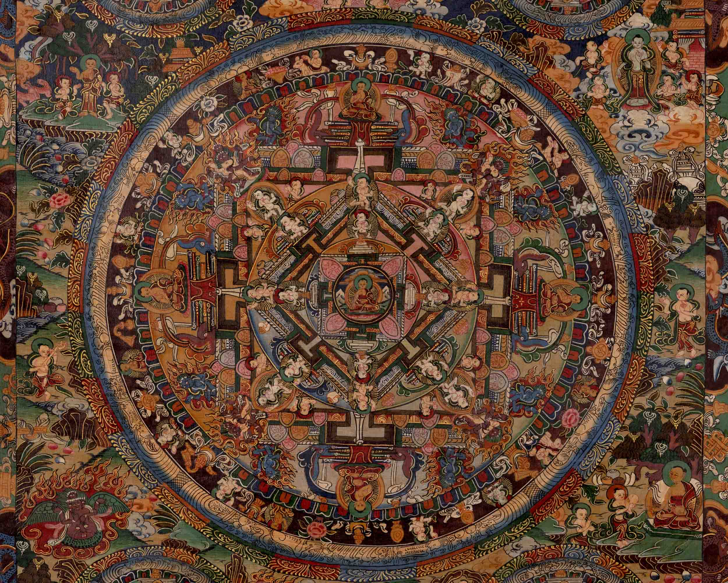 Five Mandalas Thangka | Oil Varnished Artwork | Wall Decors