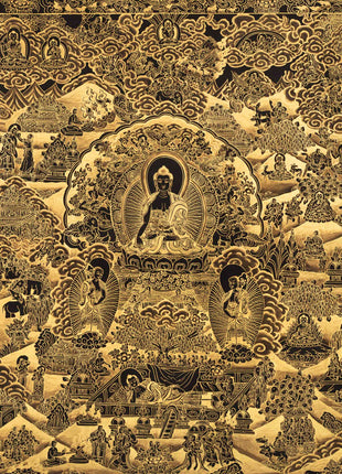 Gold Style Buddha Life Story | Tibetan Buddhist Wall Decoration Art Thangka