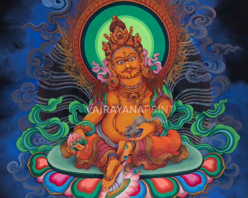 The God Of Wealth, Jambhala Thangka Print | High-Quality Pauba Canvas Print Of Buddhist Wealth Deity