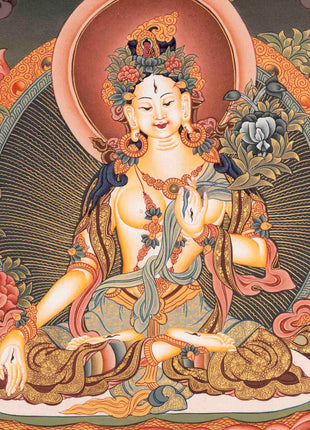 Traditional White Tara Thangka | Religious Artwork | Wall Decors