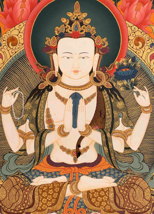 Avalokiteshvara Chengrezig Thangka | Yoga Meditation Canvas Art