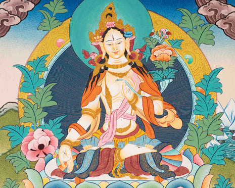 White Tara | Female Bodhisattva Thangka | Religious Buddhist Paint