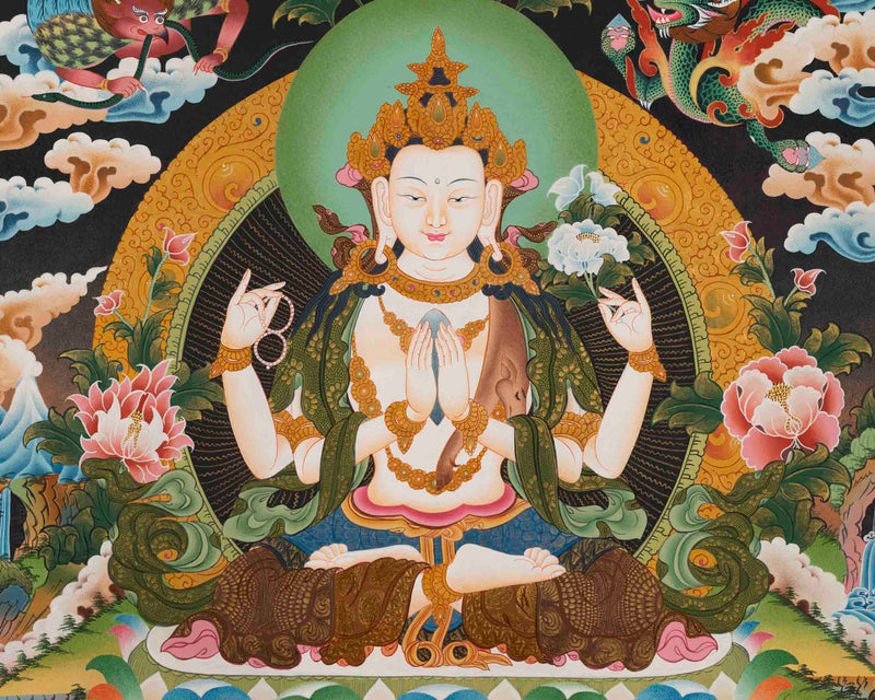 Avalokitesvara Chenresig Thangka | Religious Buddhist Art | Wall Decor