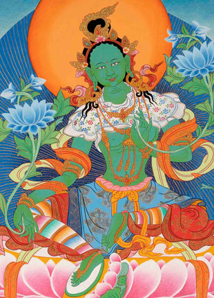 Healing Female Deity | Green Tara Thangka | Wall Decors