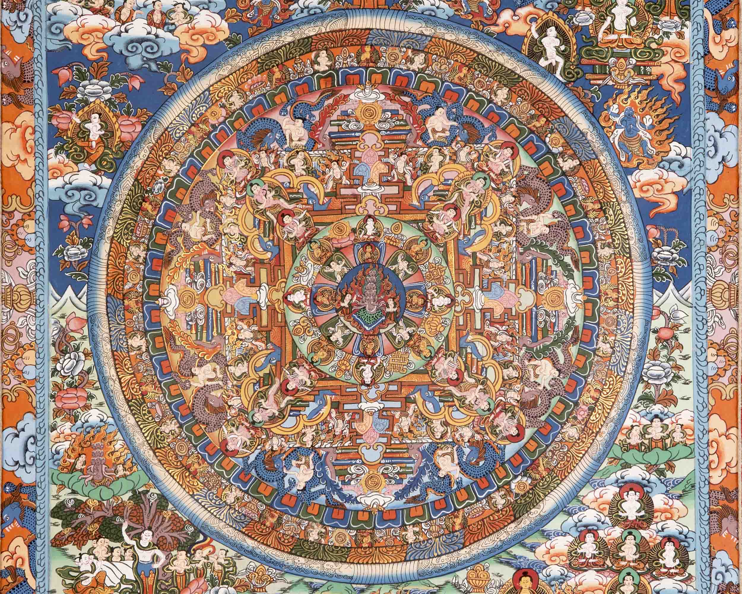 Heruka Mandala Thanka With Brocade | Wall Decor Painting