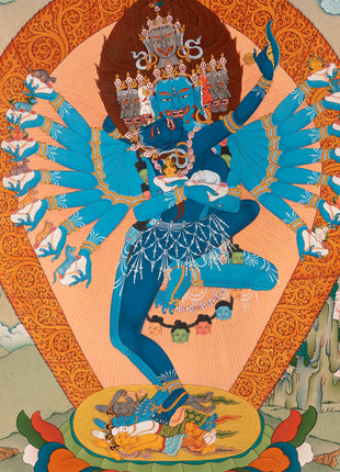 Hevajra with Vajra Nairatmya and the 8 Dakinis, Tibetan Thangka Painting