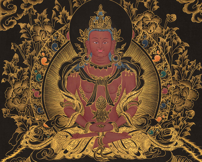 Amitayus Buddha Thangka | Religious Handpainted Art | Gift for Buddhist