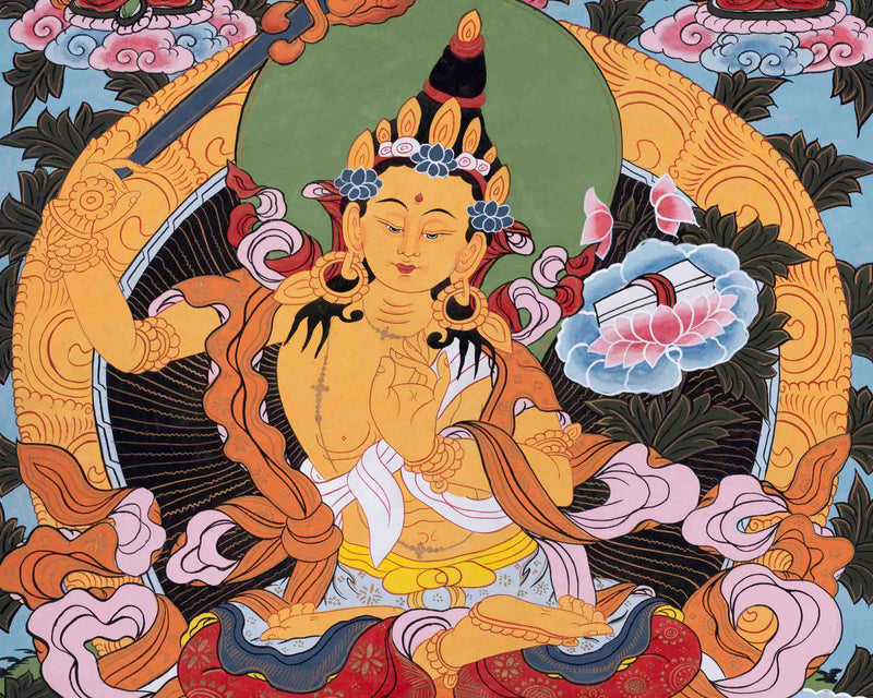 Manjushree Thangka Art | Religious Bodhisattva Thangka | Wall Decors