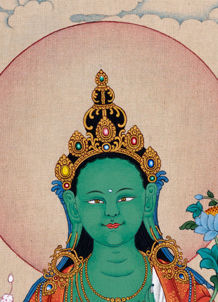 Green Tara Thangka | Tibetan Mother Tara | Natural Stone Colors and 24K Gold