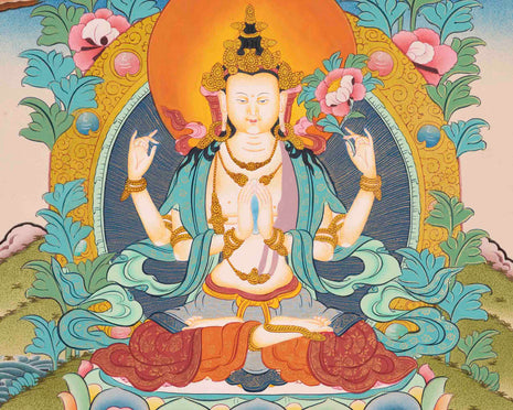 Avalokiteshvara Chengrezig Thangka |  Buddhist Gift Ideas