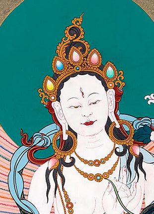 White Tara With Amitayus and Namgyalma Thangka | Long Life Deities | Tibetan Art