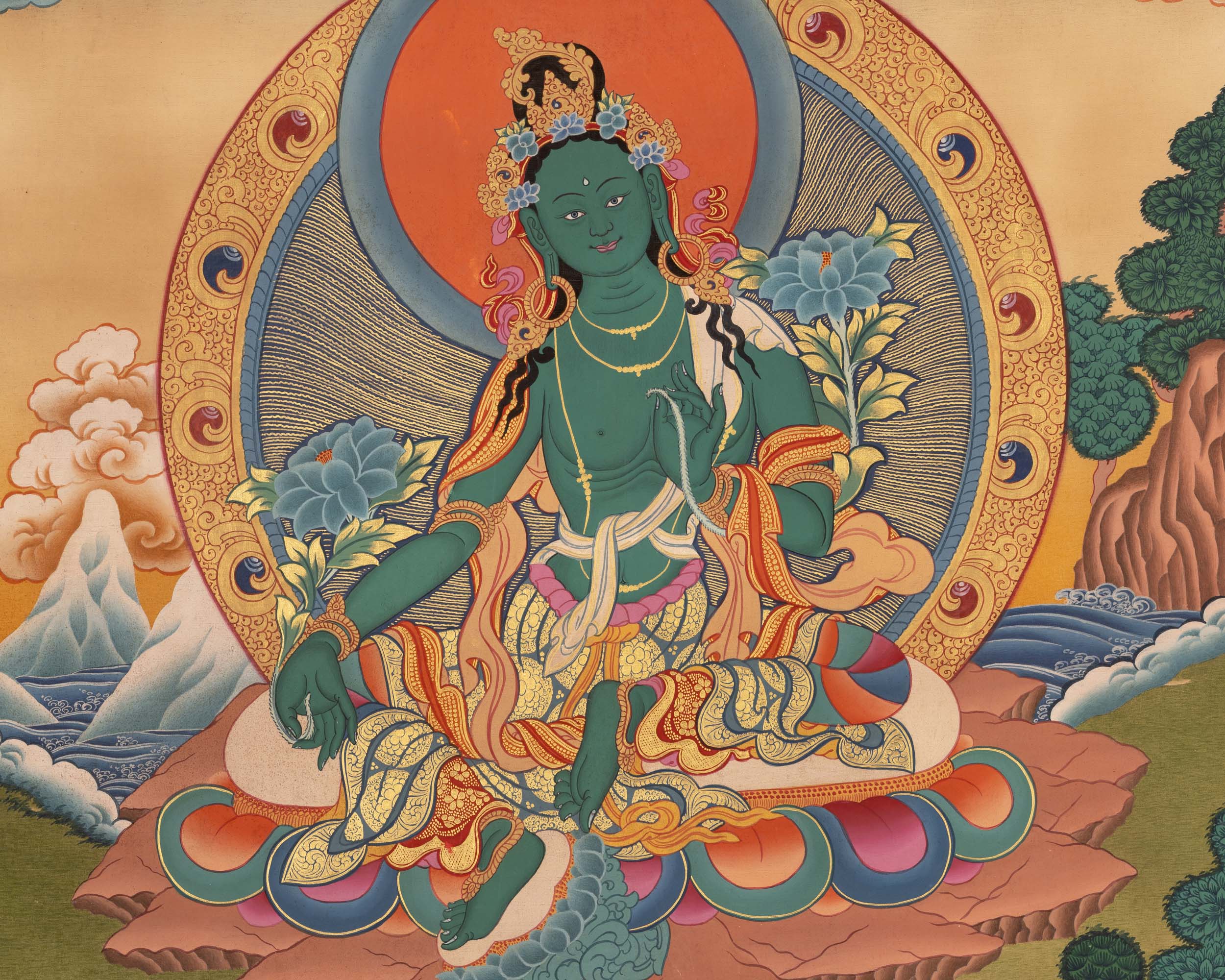 Handpainted Green Tara Thangka | Wall Decoration Painting
