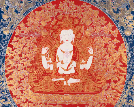 Avalokiteshvara Chengrezig Thangka | Bodhisattva Of Compassion | Wall Decors
