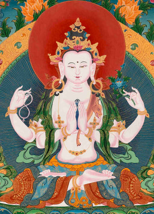 Avalokiteshvara Chengrezig | Traditional Tibetan Thangka | Wall Decors