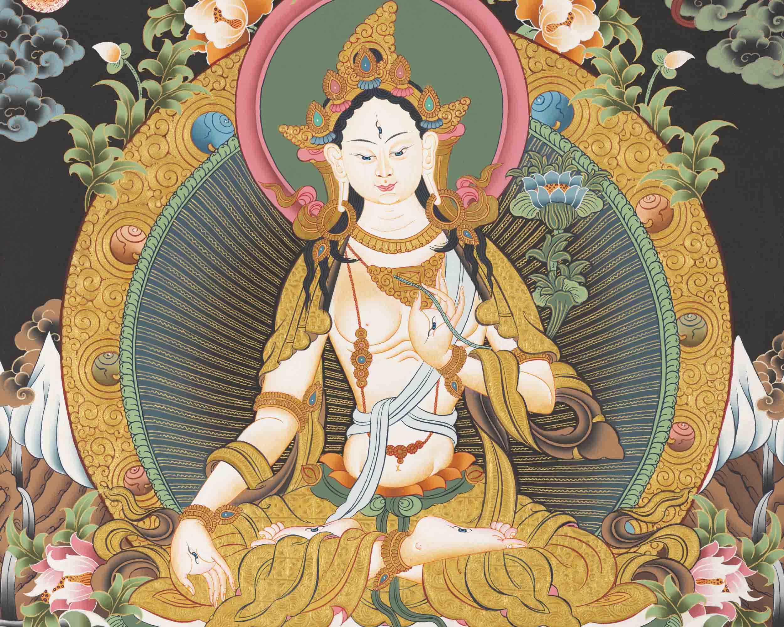 Female Bodhisattva Art | White Tara Thangka | Wall Decors