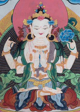 Avalokitesvara Chenresig Thangka | Oil Varnished Painting | Wall Decors