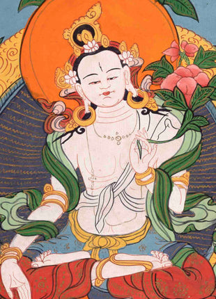 Vintage White Tara Buddhist Diety | Handmade Buddhist Thangka