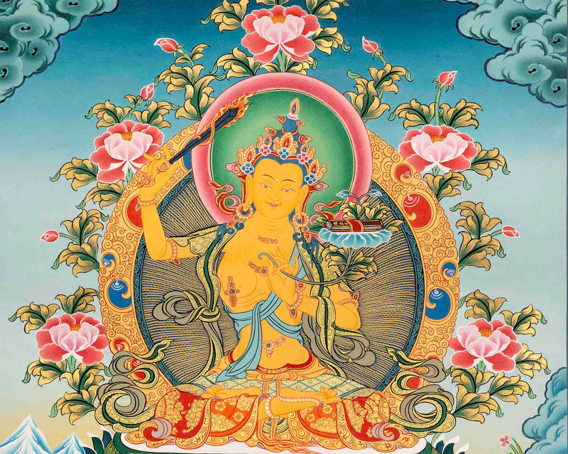 Hand Painted Manjushree Bodhisattva Thangka | Traditional Buddhist Art