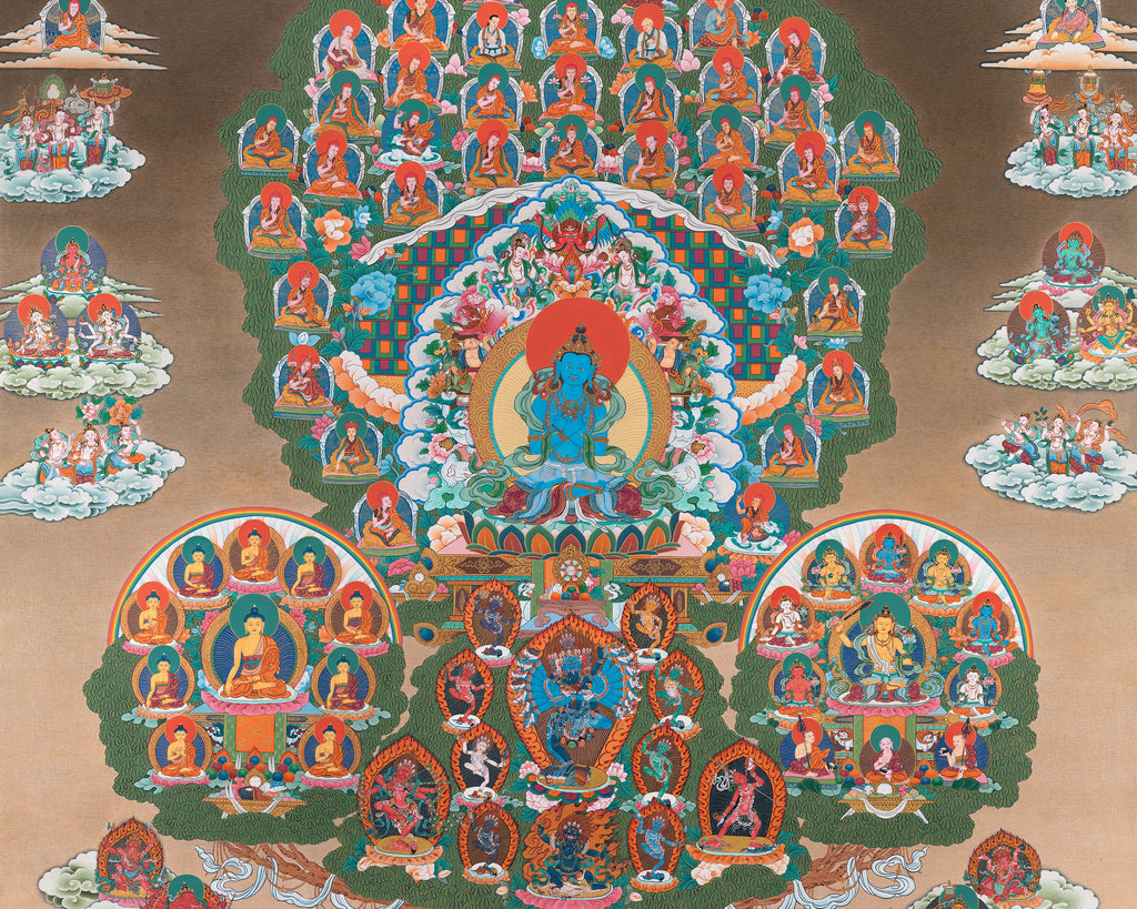 Sakda Tree Sakya Refuge Tree | Vajradhara lineage | Tibetan Thangka Painting