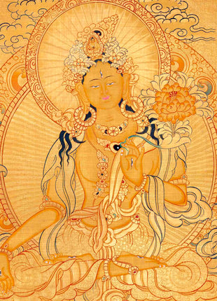 Hand-Painted White Tara Thangka | Wall Hanging Decor