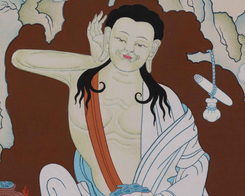 Jetsun Milarepa Hand-Painted Thangka Art | Tibetan Buddhist Master Art For Daily Practice