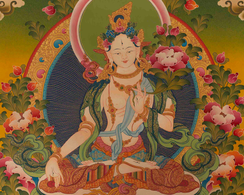 White Tara Thangka | Religious Buddhist Paintinig | Wall Decors