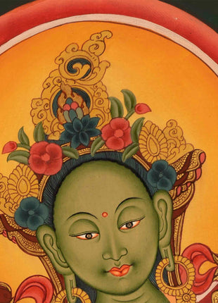 Green Tara Thangka | Female Bodhisattva Wall hanging Painting