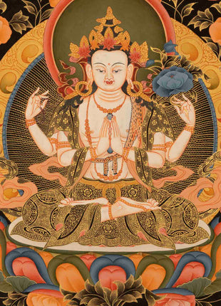 Avalokiteshvara Chenresig | Traditional Tibetan Thangka | Religious Wall Decor