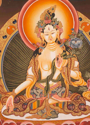 Female Bodhisattva Art | White Tara Thangka | Religious Wall Decors