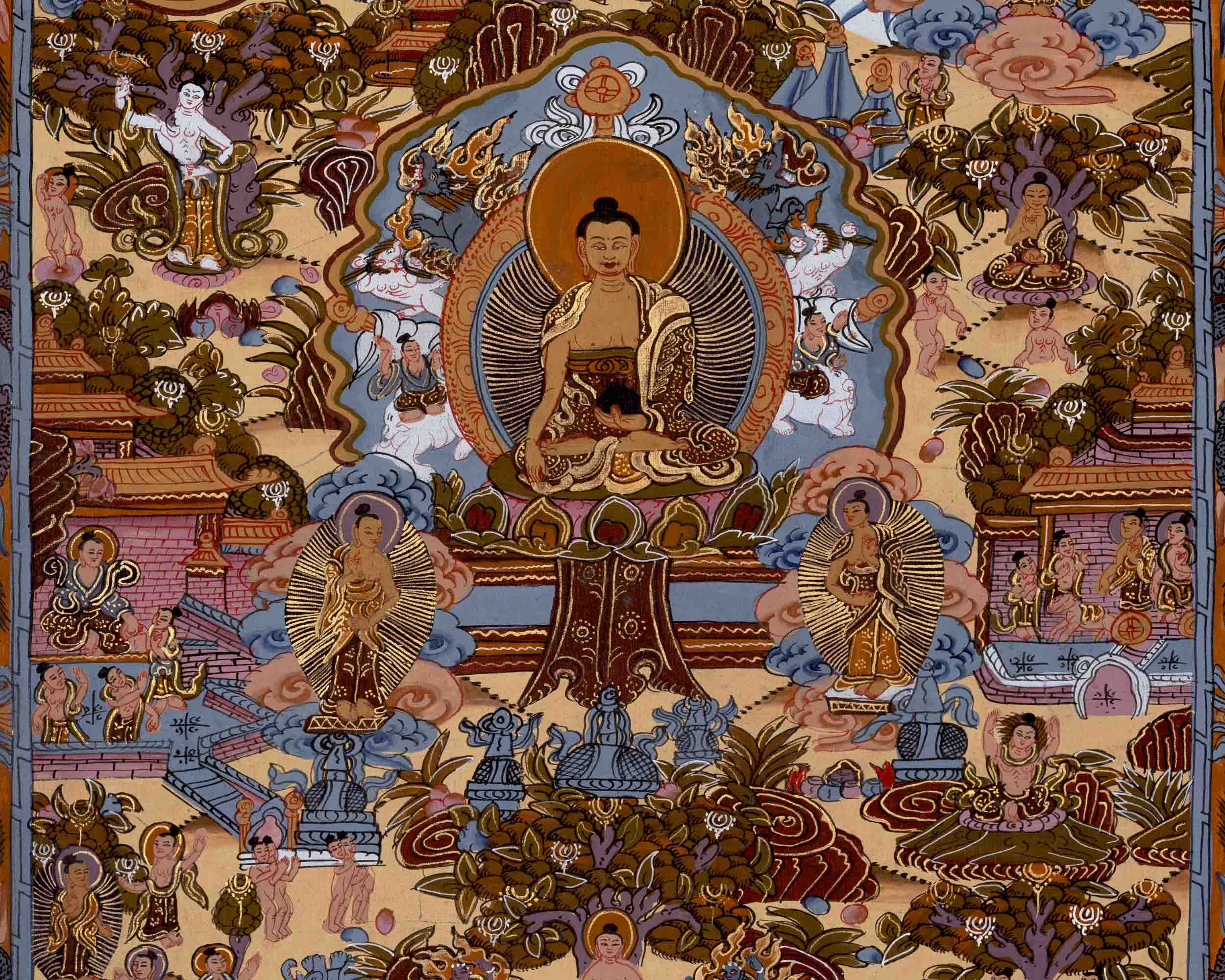 Buddha Life Story Thangka | Religious Buddhist Thangka