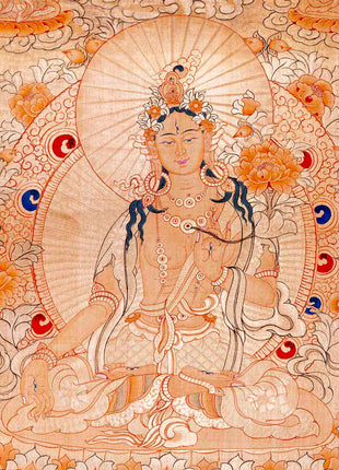 Traditional White Tara Thangka | Mother Buddha Painting with 24k Gold