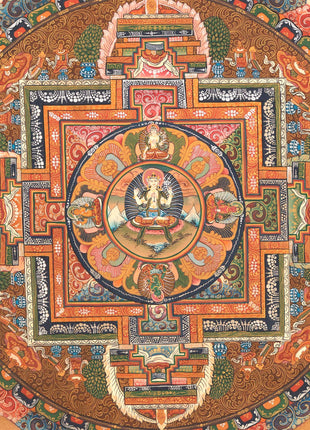 Chenrezig Mandala Thangka | Handpainted Religious Buddhist Art
