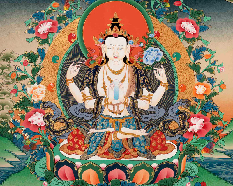Avalokitesvara Chengrezig Thangka | Religious Buddhist Art | Wall Decors