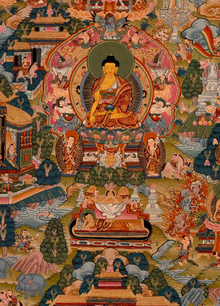 Life Story Of Shakyamuni Buddha | Traditional Tibetan Thangka | Wall Decors