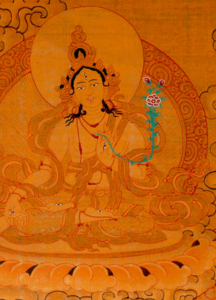 Gold Manjushri Thangka | Tibetan Buddhist Wall Decor Art