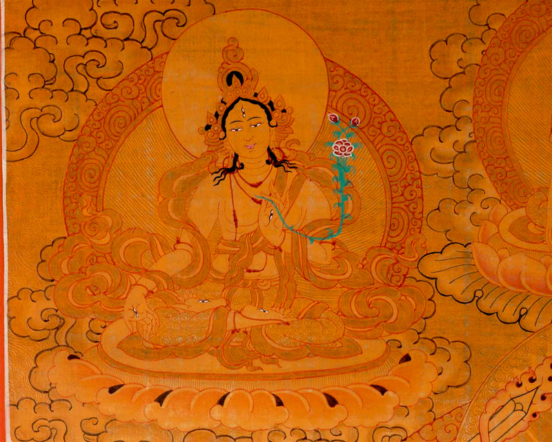 Gold Manjushri Thangka | Tibetan Buddhist Wall Decor Art