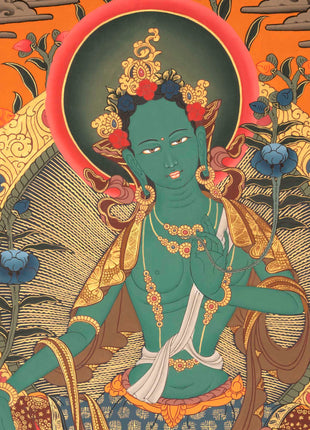Quality Green Tara Thangka | Handpainted Buddhist Art | Wall Decors