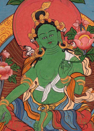 Vintage Small Size Green Tara | Meditation Object Thangka