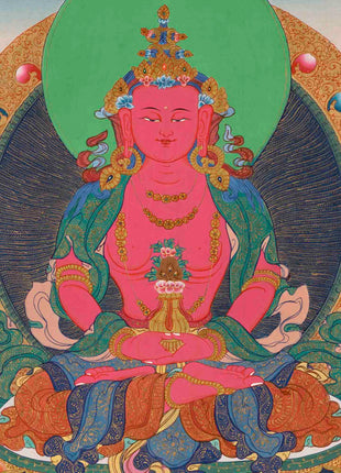 Red Amitayus Buddha Thangka | Religious Hand Painting | Wall Decors