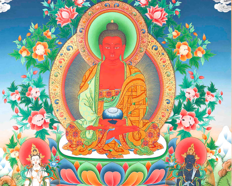 Amitabha Buddha Followed By Other Bodhisattvas | Tibetan Buddhist Canvas Art