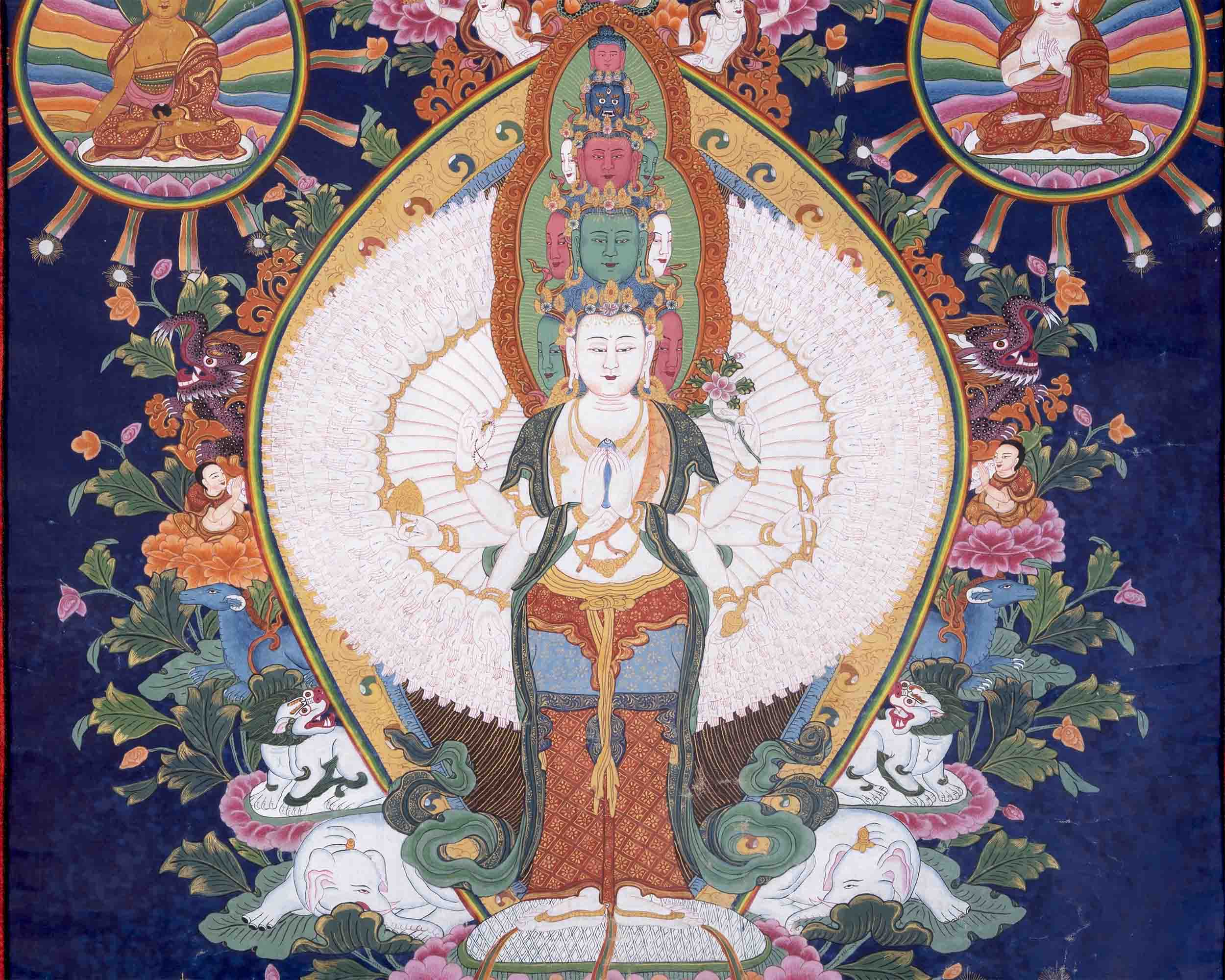 Vintage Avalokiteshvara Thangka | 1000 armed Chengrezig Thangka