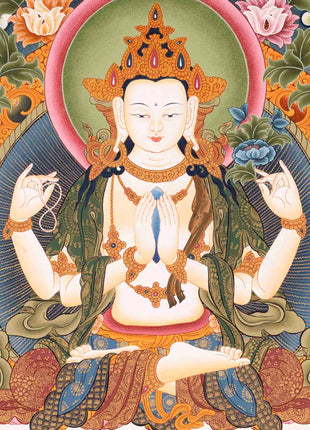 Avalokiteshvara Chengrezig | Wall Hanging Yoga Canvas Thangka