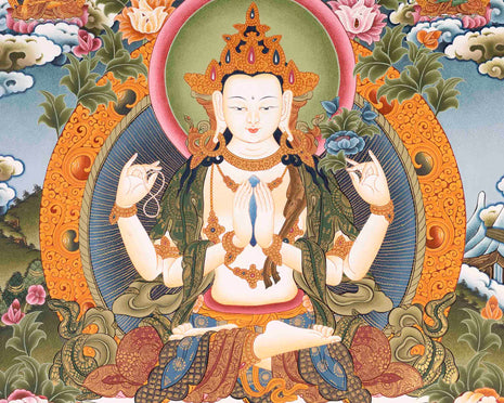 Avalokiteshvara Chengrezig | Wall Hanging Yoga Canvas Thangka