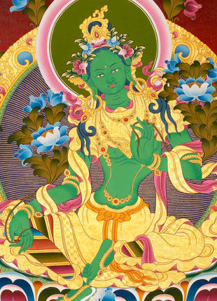 Green Tara Thangka Painting | Traditional Buddhist Art