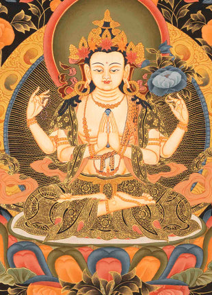 Four Armed Chenrezig Thangka | Tibetan Avalokiteshvara of compassion