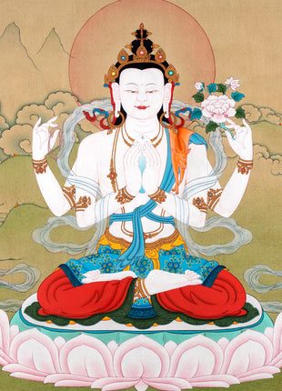 Traditional Chenrezig Thangka | Avalokiteshvara Painting